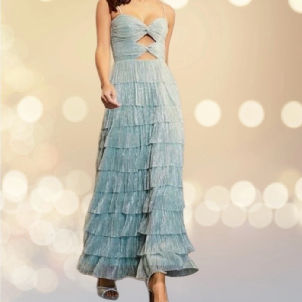 Gianni Bini Sz 10 Light Blue Cut-Out Tiered Maxi Dress NEW! Prom or Formal!
